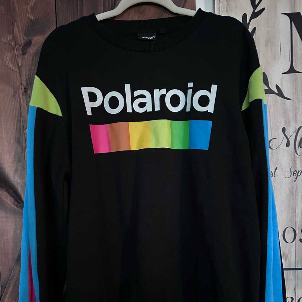 Polaroid Men's Black Sweater with Blue and Green Stripes